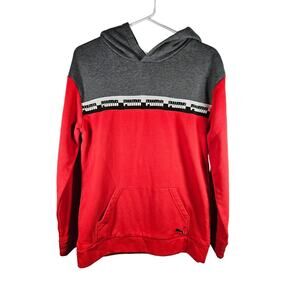 Puma Boys' Amplified Fleece Pullover Hoodie Size XL Red Gray Black‎ White